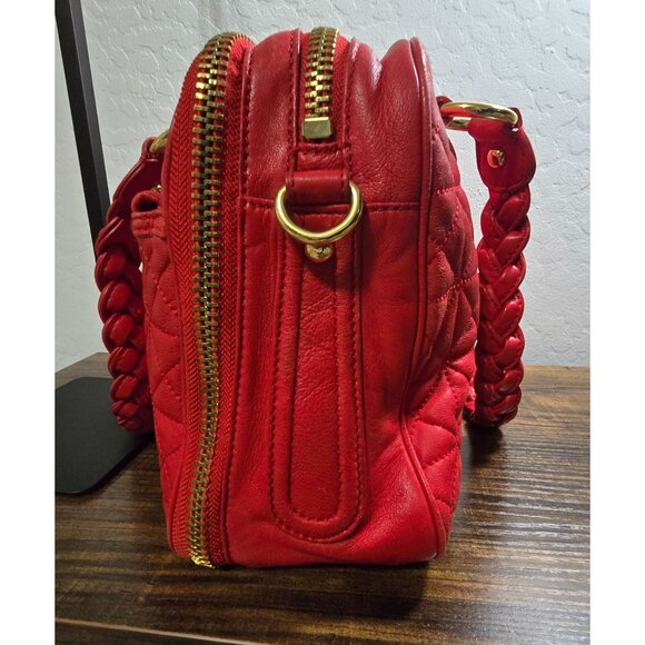 Cynthia Rowley Quilted Red Crossover Handbag With Braided Straps & Gold Hardware - Picture 5 of 15